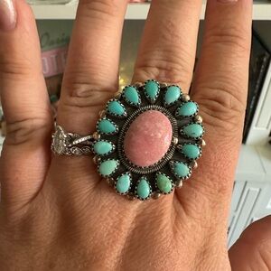 Thulite & Turquoise Sterling Silver Ring